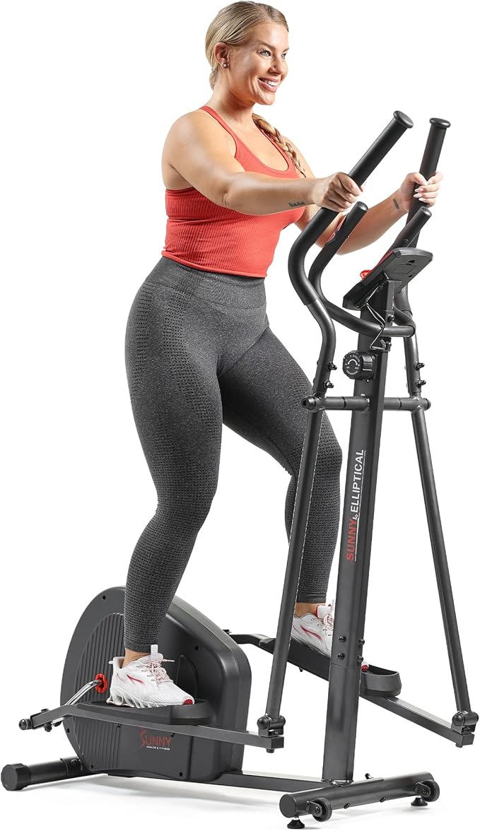 Sunny Health & Fitness Elliptical Exercise Machine, Silent Magnetic Fully Body Training with Pulse Rate Grips, LCD Performance Monitor Equipment for Home Gym, Adjustable Resistance SunnyFit App Access