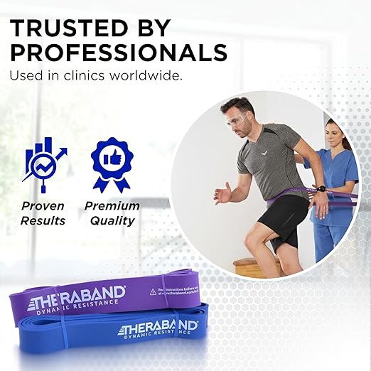 THERABAND High Resistance Bands, Set of 2 Elastic Super Bands for Improving Flexibility, Injury Rehab, & Full Body Workouts, Stretch Bands for Lifting, 1 Light & 1 Medium Band, Multi