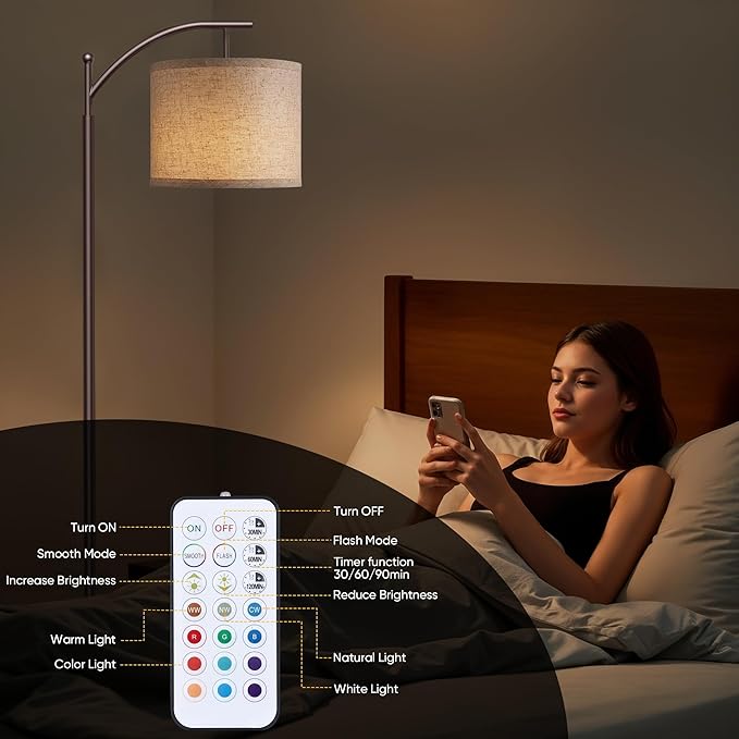 Battery Operated Floor Lamp, RGB Dimmable Cordless Standing Lamp with Remote Control for Living Room, Tall Floor Lamp for Bedroom -Brown
