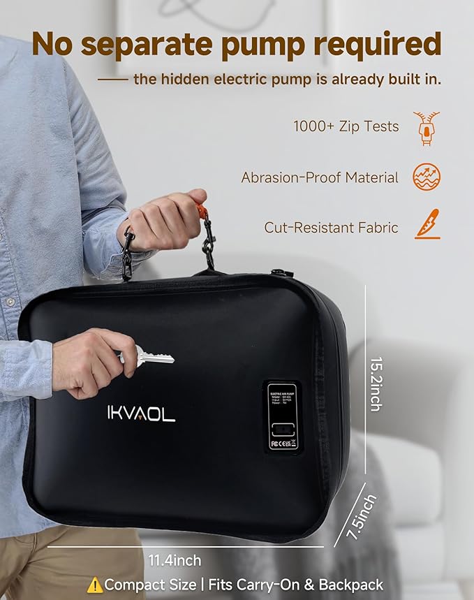 Vacuum Bags for Travel with Pump (Built-in), Vacuum Seal Bags for Clothing Travel to Save Space in Carry-On & Backpack, Reusable Compression Packing Cubes for Luggage & Suitcase (Black,1-Pack)