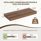 Acovy 24 Inch Floating Shelves, 24"x9.25"x1.5" Inch Deep Floating Shelves for Wall, Wooden Shelves for Bathroom, Bedroom, Living Room, Walnut, 2 Pieces