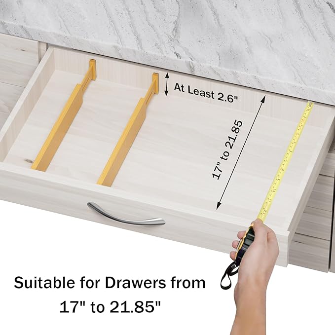 Bamboo Drawer Dividers, Adjustable Kitchen Drawer Organizer for Clothes,17-22" Expandable Drawer Organization Separators for Bedroom,Bathroom,Dresser and Office,4-Pack