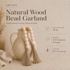 OMISHE 76" Long Extra Large Wood Bead Garland with 1.6" Diameter Wooden Beads and Tassels, Rustic Farmhouse Country Decorative Beads for Home Tiered Tray Decor, Natural Beige