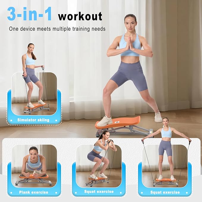 HOTWAVE Ski Balance Board with LCD Display and 300LB Weight Capacity, Rocking Stepper Ski Simulator for Home Workout, Ideal for Balance, Cardio and Core Workout for Adults