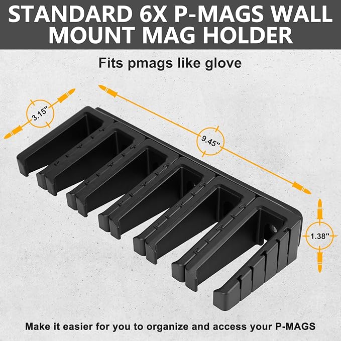 Adoreal Magnetic ABS 6 Standard AR Rack Wall Mount, AR Mag Holder for 5.56 .223 Magazines, Wall Magazine Display, Magnet AR Mag Storage Organizer