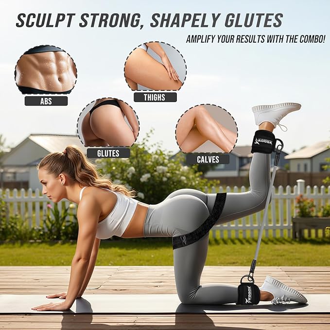 WOQQW Resistance Bands Set - Ankle Resistance Bands with Cuffs for Legs & Glute Workout, Fabric Booty Bands for Women, Home Gym Exercise Equipment for Hip, Pilates, Fitness, Yoga, Physical Therapy