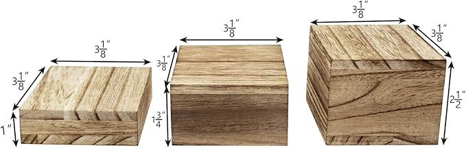 MOOCA 3-Piece Wooden Square Risers for Display Jewelry and Accessories Stand, Wood Display Stand, Oak Color