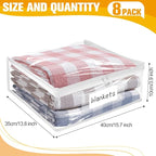 Kikerike Plastic Storage Bags with Easy-Glide Zipper, Pack of 8, Durable Clear Vinyl Zippered Storage Bags for Clothes Sweaters Comforters Blankets Sheets Bedding (15.7 x 13.8 x 3.9 Inch)