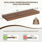 Acovy 32 Inch Floating Shelves, 3D Textured Wood Grain, 32"x9.25"x1.5" Inch Deep Floating Shelves for Wall, Wooden Shelves for Bathroom, Bedroom, Living Room, Walnut, 2 Pieces