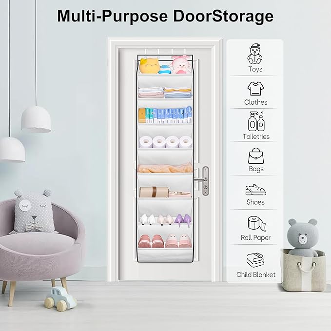 SLEEPING LAMB Over The Door Shoe Organizer for Closet, Kids Sneaker Storage for Hanging Shoe Rack for Door with Large Deep Pockets for Toddler, Girl, Baby Room Decor, White