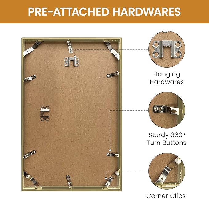 9x14 Aluminum Metal Picture Frame,Tempered Glass Gold Photo Frame 9x14 for Family Photo,Posters,Art,Document to Wall Mount Horizontally or Vertically