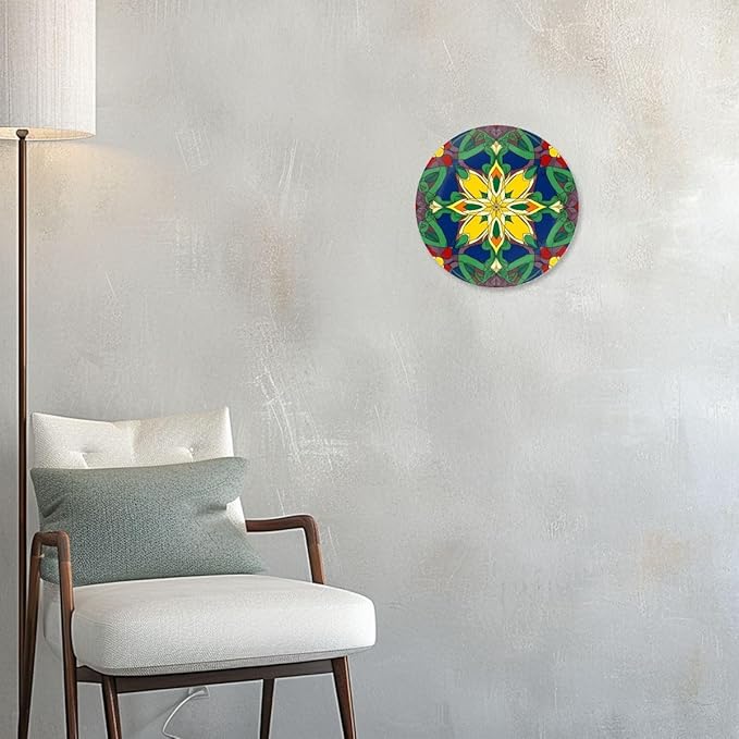 Decorative Plates for Display 8" Colorful Stained Glass Floral Mandala Ceramic Ornament with Display Stand and Hook Up for Wall Decor Hanging Festival Wedding Gift