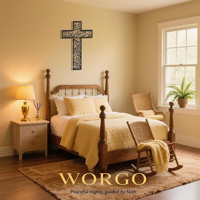 WORGO Metal Cross for Wall Crosses Wall Decor for Spiritual Home Decor and Gifting Metal Wall Art Christian Home Decor for Living Room Dining Room Bathroom (Black, 29.9" L x 19.8" W)