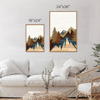 SIGNINART Vintage Mountain Framed Canvas Wall Art, Boho Sunrise Art Prints, Forest Nature Wilderness Art Paintings, Modern Farmhouse Woodcut Style Wall Decor for Living Room Bedroom, Office 24"x36"x3