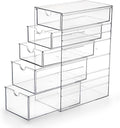 Hipiwe 5-Drawers Plastic Storage Organizer, Clear Hair Accessories Organizer with Large Capacity for Bathroom, Dresser, Cosmetic Hair Tie Container for Girls Women