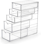 Hipiwe 5-Drawers Plastic Storage Organizer, Clear Hair Accessories Organizer with Large Capacity for Bathroom, Dresser, Cosmetic Hair Tie Container for Girls Women