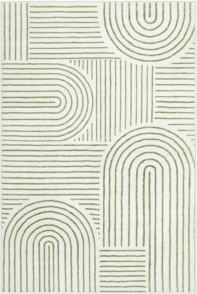 Lahome Abstract 6x9 Area Rugs, Soft Boho Rug for Living Room Bedroom, Ultra-Thin Non Slip Boho Green Washable Throw Carpet for Dining Room Office, Green