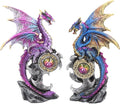 Nemesis Now Realm Protectors Dragon Figurines, Set of Two, Hand-Painted Resin, Fantasy Crystal Ornaments Collectible Decor, 15cm