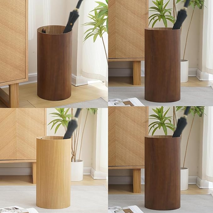 Chinese Vintage Umbrella Holder Solid Wood Umbrella Storage Rack with Drip Tray Commercial Umbrella Holders Cylindrical Straight Umbrella Bucket Umbrella Stand Holder Indoor for Entryway.(Wood)