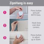 Zip 'n Hang Wreath Hanger for Front Door – Damage Free Adjustable Door Wreath Hanger for Glass, Screen & Standard Doors, Christmas Wreath & Decor Hook (White - 1 Pack)