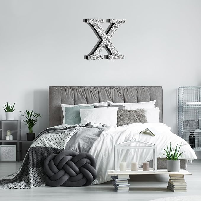 Qunclay 12'' Silver Crystal Diamond Bling Letters Crushed Diamond Decoration Wooden Glitter Letter with Screw and Hooks Rhinestone Gift for Wedding Y2k Mcbling Bedroom Wall Decor (Letter X)