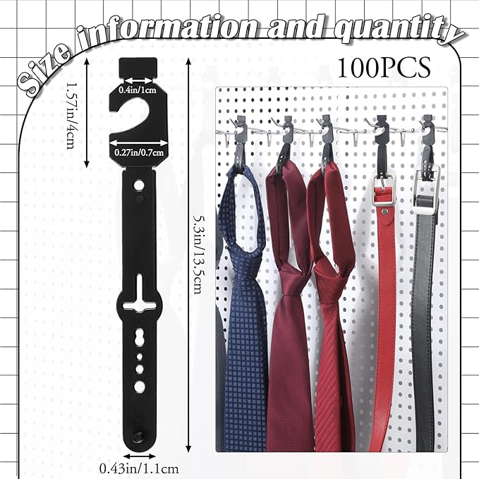Geelin 100 Pack Belt Hanger Black Plastic Belt Hangers, Tie Hangers Bulk for Men, Closet Organizers, Storage, Retail