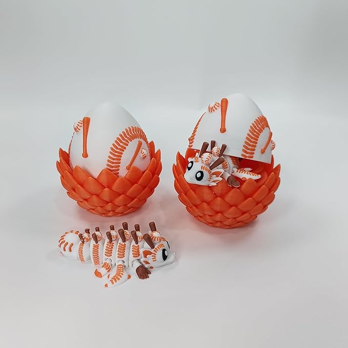 Enchanted 3D Egg with Miniature Inside - Handcrafted Printed Collectible | Fantasy Decor & Gift (Baseball Dragon & Egg (Box))
