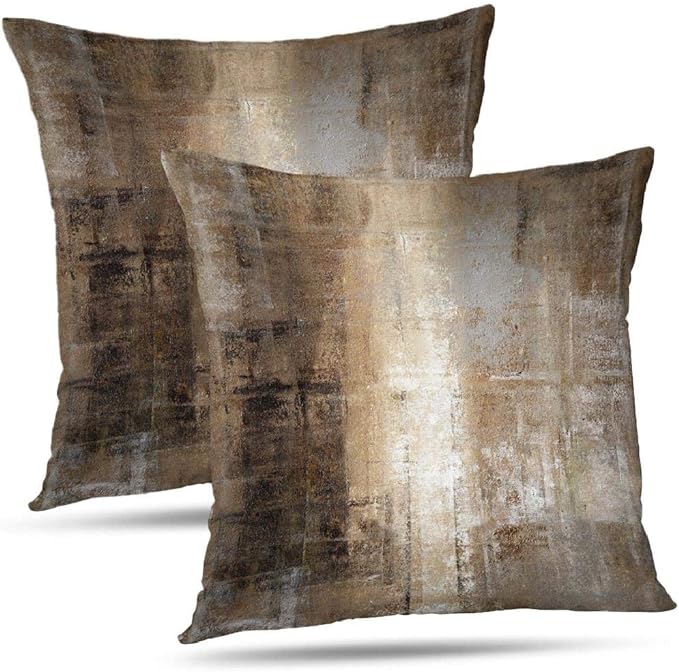 Taupe Throw Pillow Cover Pack of 2, Abstract Art Gallery Modern Decorative Cushion Cover for Bedroom Sofa Living Room(16 x 16 Inch,Taupe)