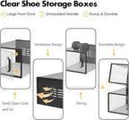 SEE SPRING X-Large Shoe Storage Box Fit Size 11, Clear Plastic Stackable Shoe Organizer for Closet, Space Saving Sneaker Shoe Rack Containers Bins Holders for Entryway, Under Bed, 12 Pack Black