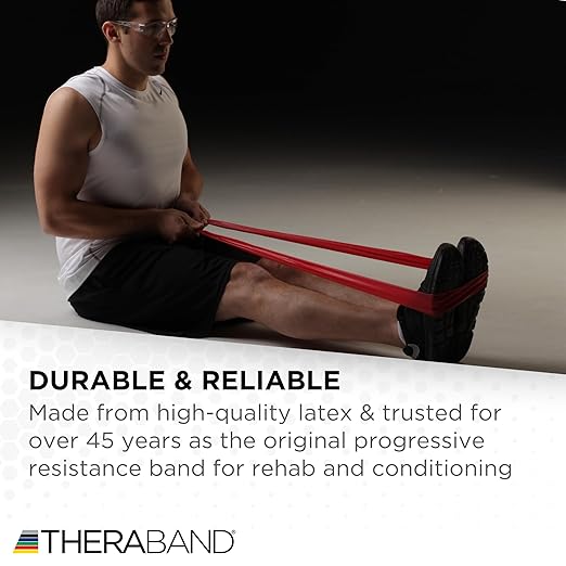 THERABAND Professional Resistance Band, Red Level 2 Medium, 5 ft Exercise Band for Physical Therapy, Strength Training, Upper and Lower Body Workouts, Yoga and Pilates