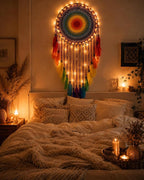 Boho Wall Decor for Bedroom, Large Macrame Dream Catcher, Aesthetic Room Decor for Women Girls, Cozy Hanging Decor for Apartment Nursery