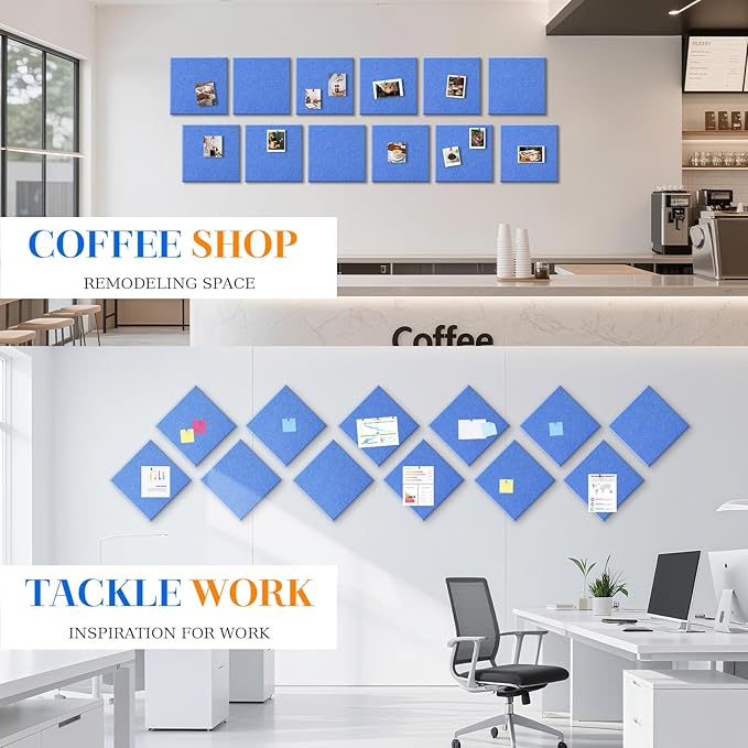 DOLLAR BOSS Large Cork Board for Wall 48" x 36" x 0.5" Bulletin Board 12 Packs Corkboard Tiles Self Adhesive Felt Wall Tiles for Office Home School, Blue