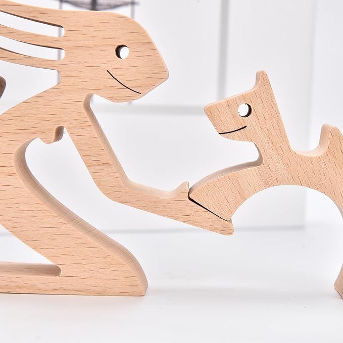 ISHINE Wood Decor Wooden Statue Man and Dog Figurine Handmade Carved Creative Home Office Gift for Men Women Accents Decoration Natural ECO Friendly 7x3 inches (Woman & Dogs Embrace)