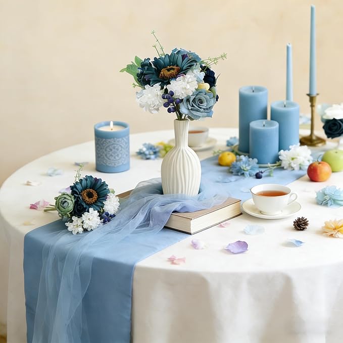 Idyllic Blue Artificial Flower Box, Wedding Table Centerpiece, Party Decoration Floral Arrangement in Box, Ready-to-Use Home Decor