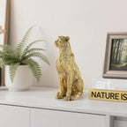 Cheetah Statue for Home Decor, 8" Resin Sitting Leopard Sculpture, Gold Desktop Decoration for Living Room, Dining Room, Office,Shelves, Tv Stand, Coffee Table or Entry Way