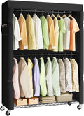 SONGMICS Heavy-Duty Rolling Clothes Rack, Garment Rack, Portable Closet on Wheels, with Adjustable Mesh Shelves and Hanging Rails, Fabric Cover, 15.8 x 43.3 x 78.3 Inches, Ink Black ULGR419BH01