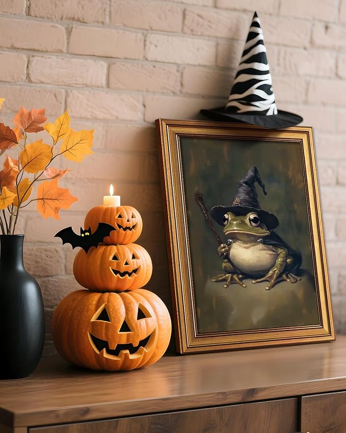 VIYYIEA Vintage Gold Framed Wall Art for Living Room,【Wizard Frog】-(16L x 12W)