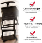 Brefhome Mens Valet Stand with Drawer & Tray, Wooden Clothing Rack for Men Women, Modern Garment Rack for Entryway, Bedroom, Black (Tray + Drawer)