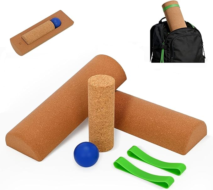 Cork Balance Foot 4-in-1, Portable Cylinder Foot Trainer, Strengthener to Improve Mobility Arch Exerciser for Adults Including Half-cylinder, Cylinder, Massage Ball, Toe Resistance Band