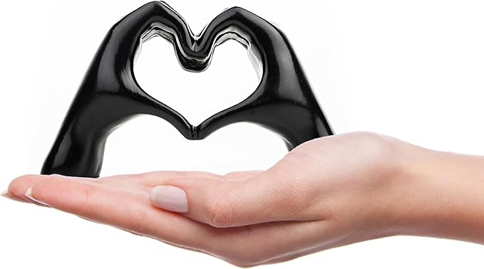Small Heart Hands Sculpture Decor for Living Room Bedroom Bookshelf Coffe Table and Office Display, Love Finger Statue Modern Aesthetic Home Decor, Unique Gift for Wedding Christmas Birthday (Black)