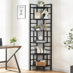 HOMISSUE Corner Shelf, 6 Tier Tall Narrow Bookshelf 76.9", Industrial Corner Bookcase with Storage for Home Office Living Room and Bedroom, Black