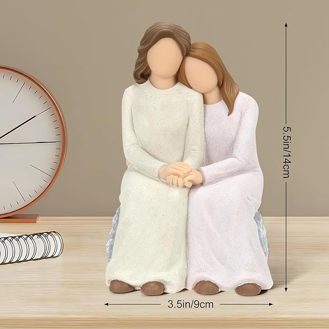 Mother Daughter Resin Figurine, Hand-Painted Mom Daughter Sculpture Artwork, Family Memorial, & Home Décor
