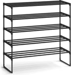 SONGMICS Shoe Rack, 5-Tier Shoe Organizer, Metal Storage Shelf, Upright or Upside Down, for 20-25 Pairs, Stackable, for Entryway, 11.8 x 36.2 x 35.4 Inches, Black ULSA305BH01
