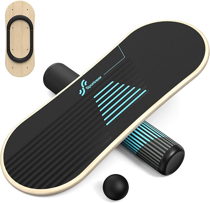 Sportneer Balance Board 7 Modes Wobble Board with Adjustable Stoppers Exercise Balancing Stability Trainer for Improve Balance, Surf Trainer & Physical Therapy - Roller and 2.8'' Ball Included