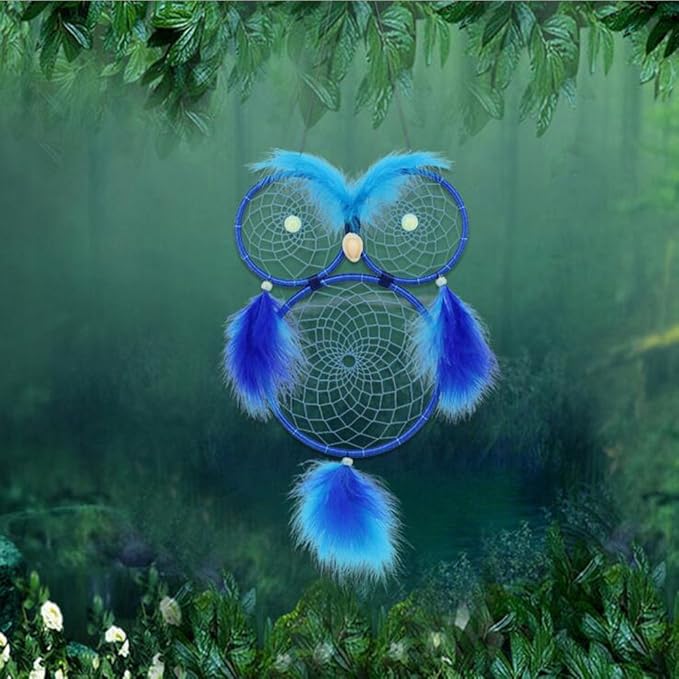 Owl Dream Catcher for Kids, Glow in The Dark Blue Dream Catchers Owl Decor for Home Bedroom Wall Hanging Decorations