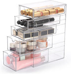 Hipiwe 5-Drawers Plastic Storage Organizer, Clear Hair Accessories Organizer with Large Capacity for Bathroom, Dresser, Cosmetic Hair Tie Container for Girls Women