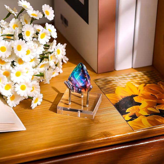 Weysat 4 Pack Clear Acrylic Display Stand, Metal 3 Peg Rock Display Easel Stands for Fossil Coral Crystal Geodes Rock Mineral Agate Small Collectibles Acrylic Holder (2.4”x2.4”x2.4”,Silver)