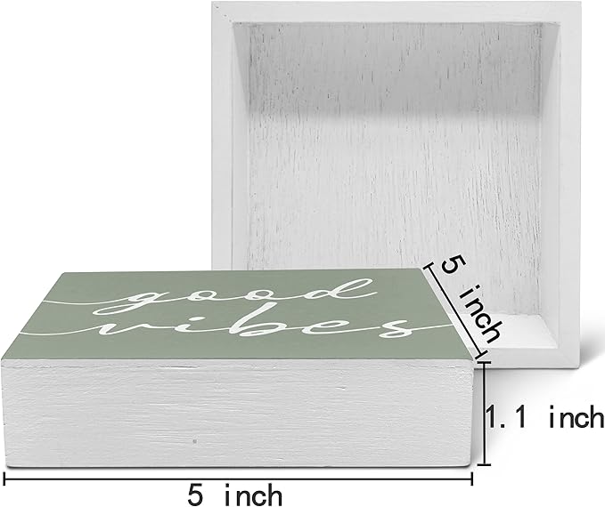 SRADMO Botanical Eucalyptus Leaves Wood Box Sign Desk Decor, Rustic Eucalyptus Leaves Wooden Block Box Sign Decoration For Home Office Shelf Table Decor (Green)
