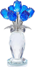 Movdyka Blue Rose Crystal Flower Figurine with Vase Glass Rose Gifts for Women Wife Girlfriend Mom Collectible Home Table Decor for Mother's Day Birthday Wedding Anniversary