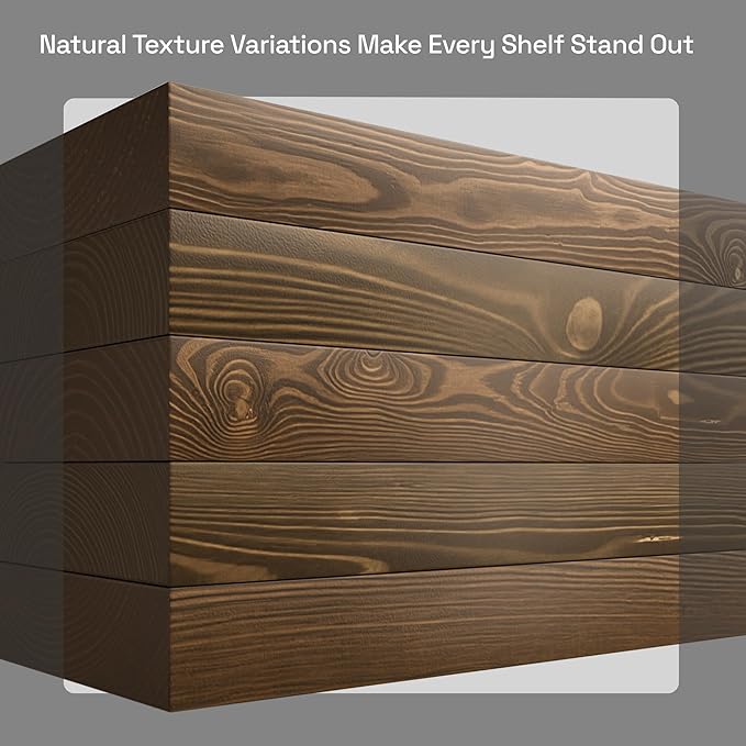 BAOBAB WORKSHOP Wood Floating Shelves for Wall Mounted, 16 inch Walnut Floating Shelf for Bathroom, Solid Wooden Wall Shelves for Kitchen Bedroom Farmhouse, Walnut Finish, 16 x 6.7, Set of 2